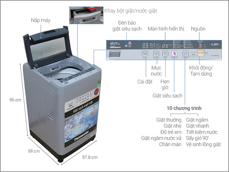 Kích thước máy giặt cửa trên Panasonic 8kg NA-F80VS9GRV