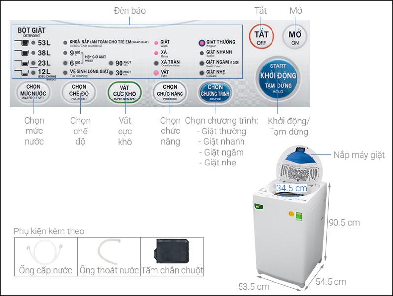  Kích thước máy giặt cửa trên Toshiba 7kg AW-A800SV WB