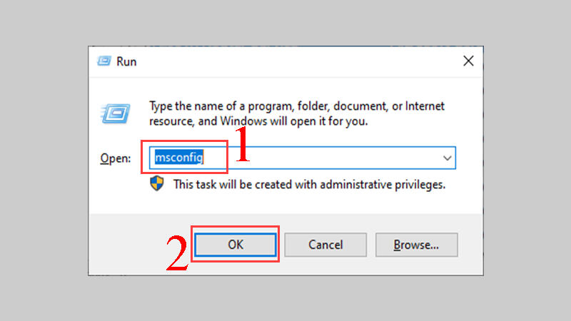 Sử dụng tổ hợp phím Windows + R gõ vào msconfig, chọn OK 