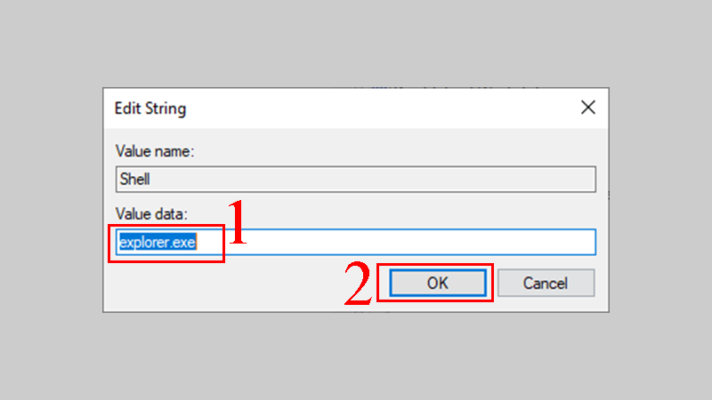 Nhập vào explorer.exe vào ô Value data rồi chọn OK