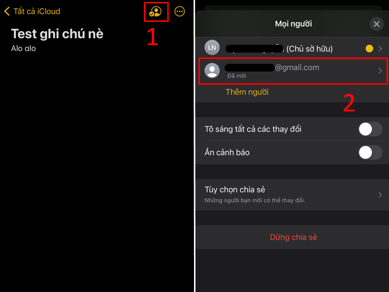 Chọn tài khoản để thay đổi quyền