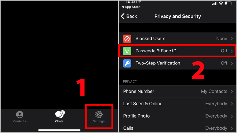 Bạn nhấn vào biểu tượng Settings > vào mục Passcode & Face ID.