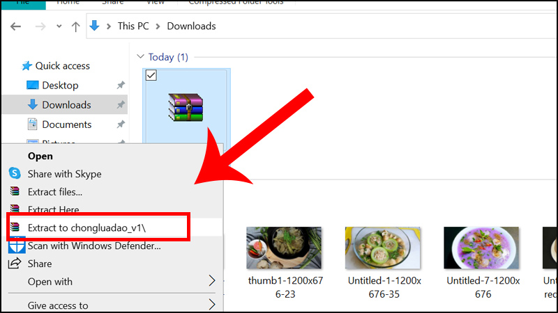 Nhấn chuột phải vào tệp vừa tải xuống và chọn Extrac to chongluadao_v1\.