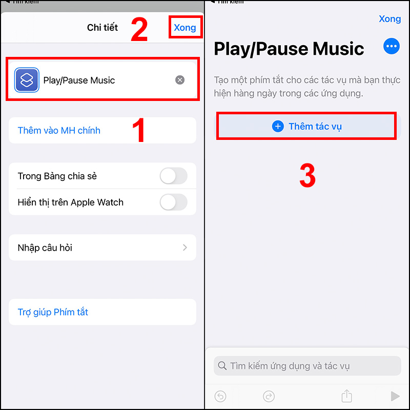 Tạo phím tắt Play/Pause trên Shortcuts