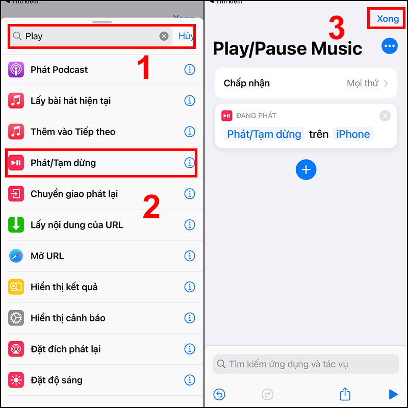 Tạo phím tắt Play/Pause trên Shortcuts