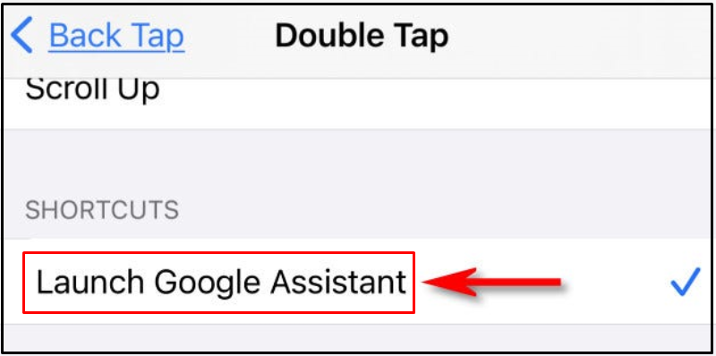 Cuộn xuống đến phần Shortcuts và chọn Launch Google Assistant