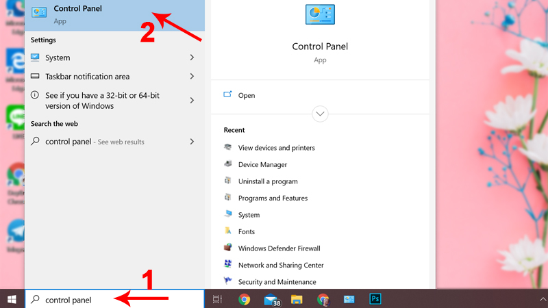 Vào thanh tìm kiếm tìm Control Panel