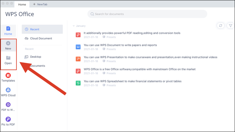 Cách mở và tạo tài liệu mới trên WPS Office