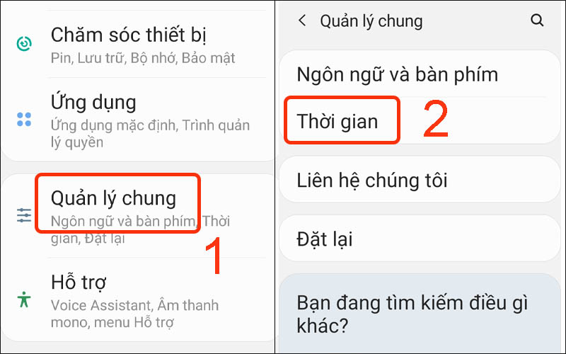 Chọn mục Thời gian trong quản lý chung