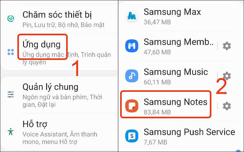 Chọn ứng dụng Samsung Notes