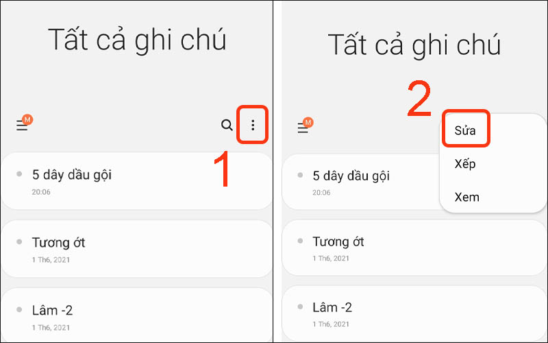  Nhấn vào Sửa trong Samsung Notes