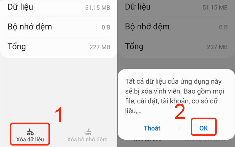 Nhấn vào Xóa dữ liệu