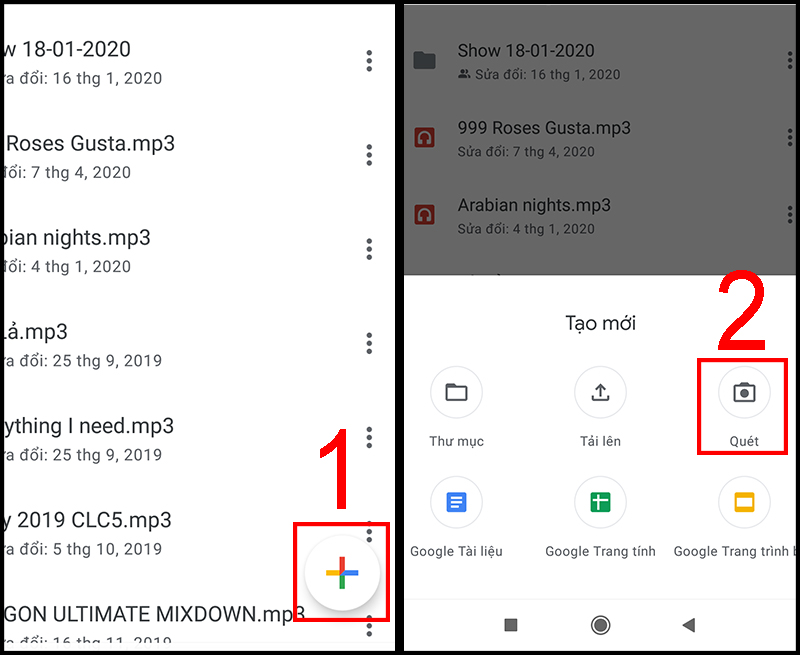 Quét tài liệu trên Google Drive