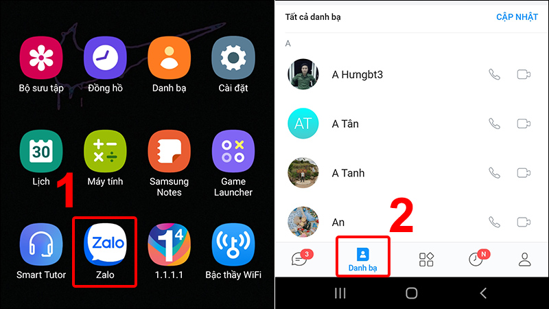 Mở ứng dụng Zalo và vào Danh bạ