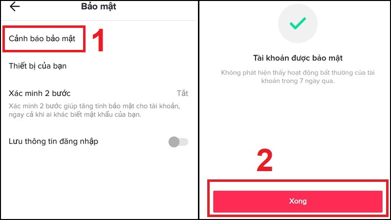 Chọn Cảnh báo bảo mật > Mọi cảnh báo hoặc cảnh báo bảo mật bổ sung sẽ được hiển thị trên màn hình này > Xong.