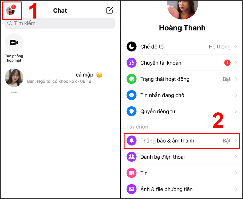 Cách 2: Tắt thông báo trong ứng dụng Messenger 