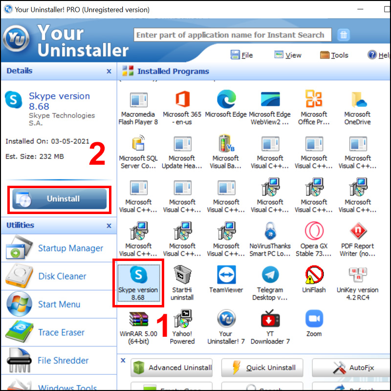 gỡ cài đặt Skype trên máy tính