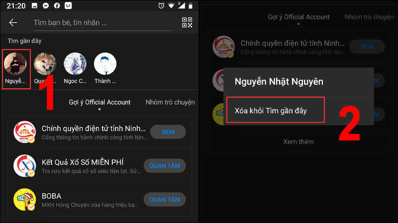 Xoá một người khỏi tìm kiếm gần đây