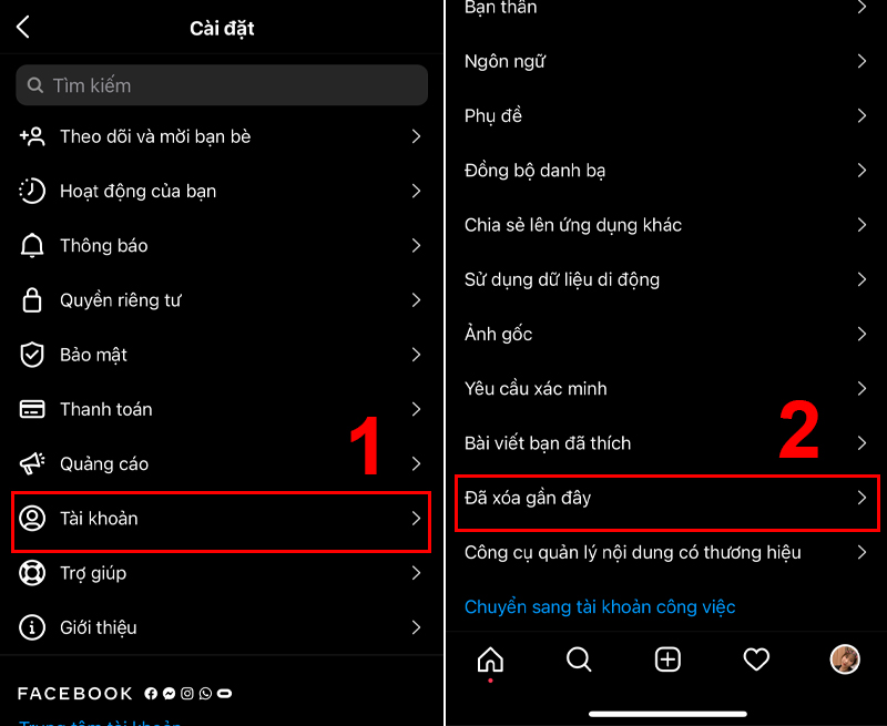 Bước 3: Vào mục Đã xoá gần đây