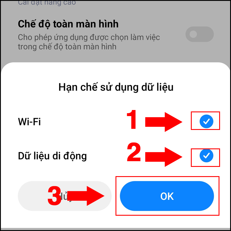 Cho phép sử dụng dữ liệu nền