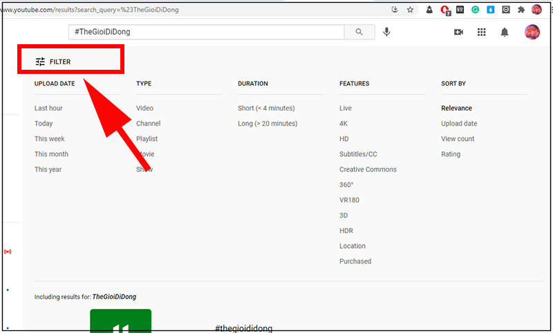 Bộ lọc tìm kiếm trên YouTube