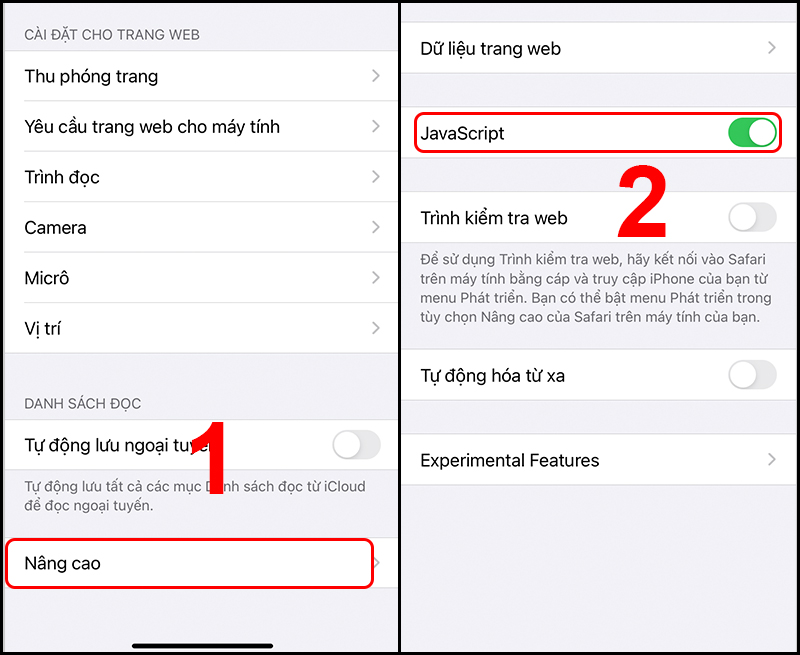 bật JavaScript
