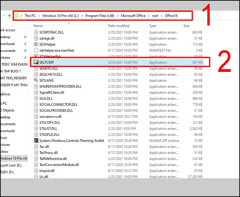 Mở tệp SELFCERT.EXE