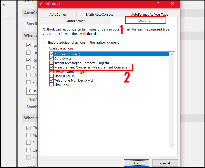 Bật tính năng chuyển đổi đơn vị đo trong Outlook