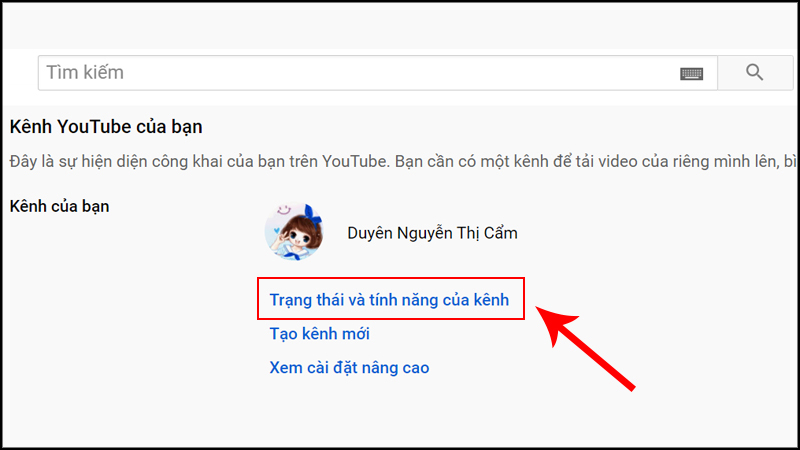 Chọn Trạng thái và tính năng của kênh. 