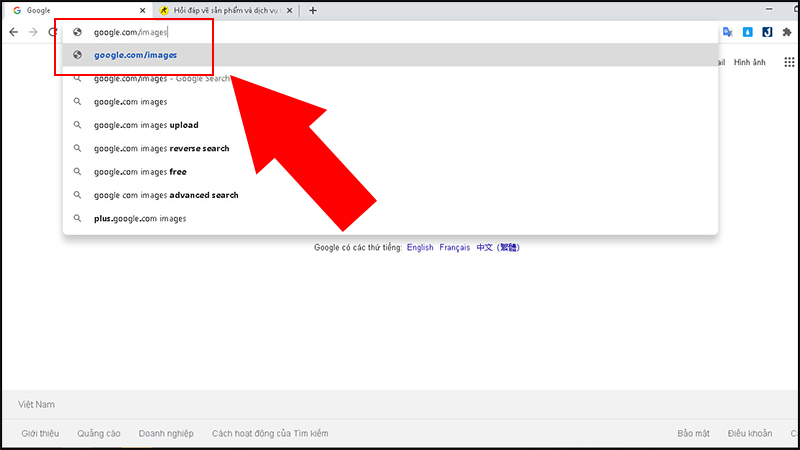 Bước 2: Truy cập vào địa chỉ google.com/images.