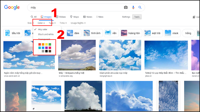 Bước 4: Chọn Color > Chọn màu bạn muốn lọc.