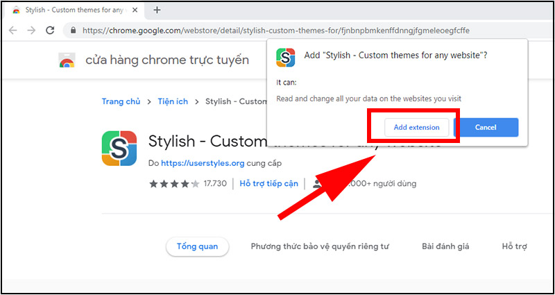 Nhấn chọn Add extension để cài đặt Stylish