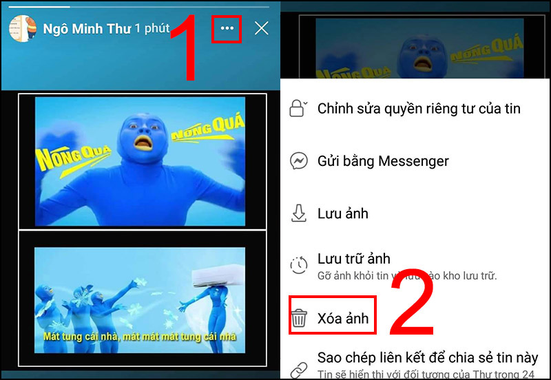 Nhấn dấu ba chấm để xóa ảnh