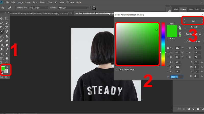 Sử dụng công cụ Color Picker để vẽ màu tóc