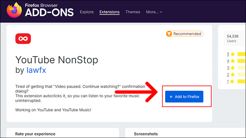 Thêm tiện ích YouTube NonStop trên FireFox