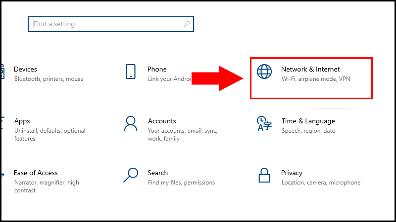 Chọn mục Network & Internet