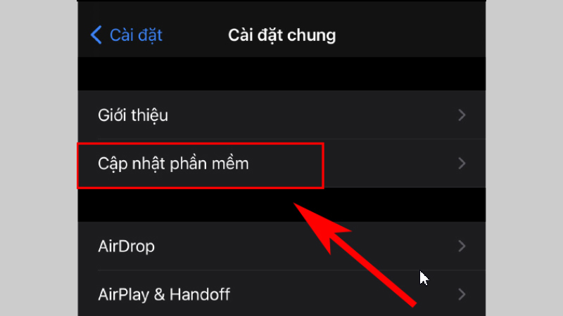 Chọn cập nhật phần mềm