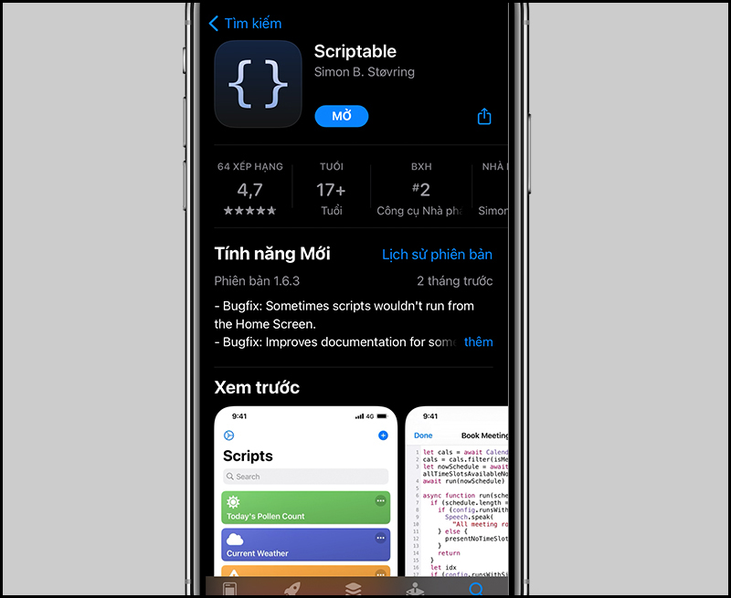 Ứng dụng Scriptable trên Appstore