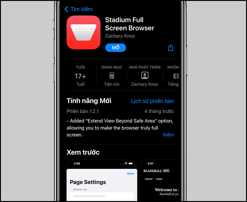 Ứng dụng Stadium Full-Screen Browser trên Appstore