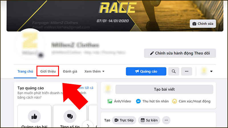 Tìm đến mục Giới thiệu của Fanpage của bạn