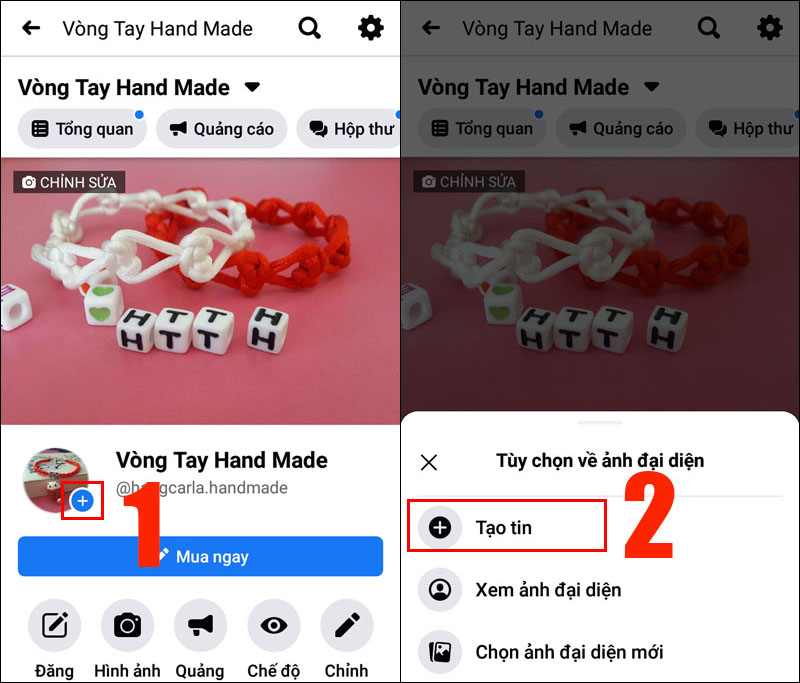 Chọn mục Tạo tin để tiến hành đăng story