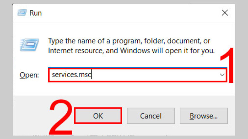 Nhập lệnh services.msc vào hộp thoại Run
