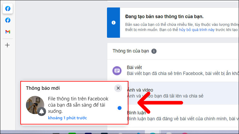 Thông báo đã tạo file xong