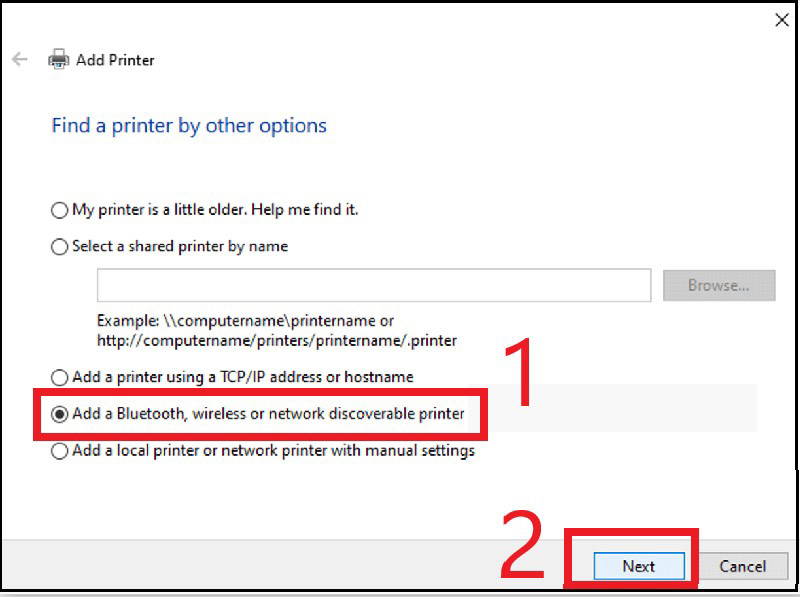 Tìm thêm máy in có thể phát hiện qua Bluetooth, không dây hoặc mạng