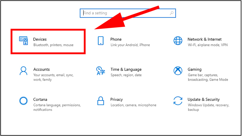Chọn mục Devices trong phần Settings