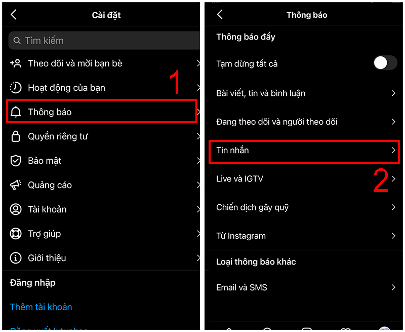 Truy cập cài đặt thông báo Tin nhắn trên Instagram
