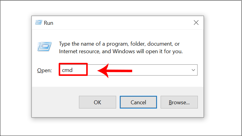 Nhập lệnh cmd vào hộp thoại Run