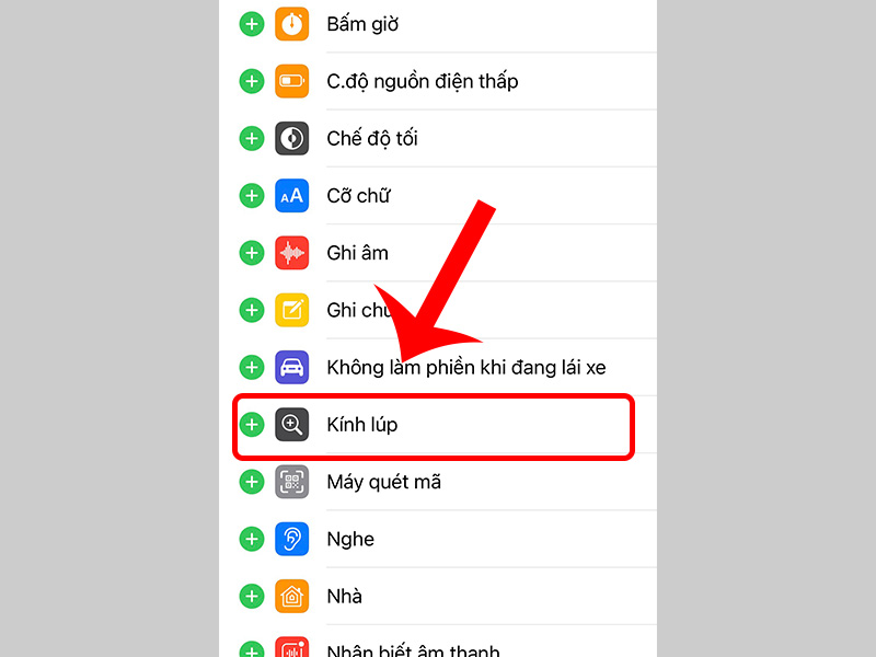 Thêm ứng dụng vào Trung tâm điều khiển