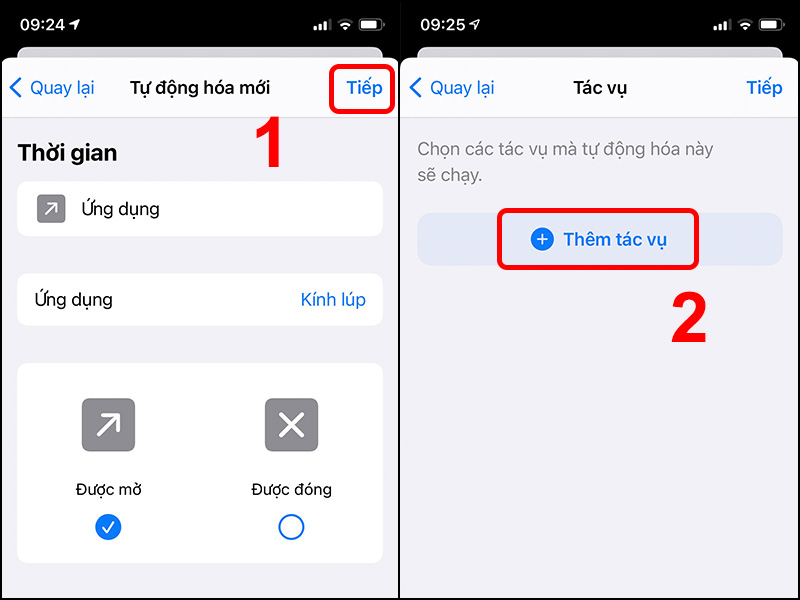 Nhấn Tiếp để sang tab mới và chọn Thêm tác vụ