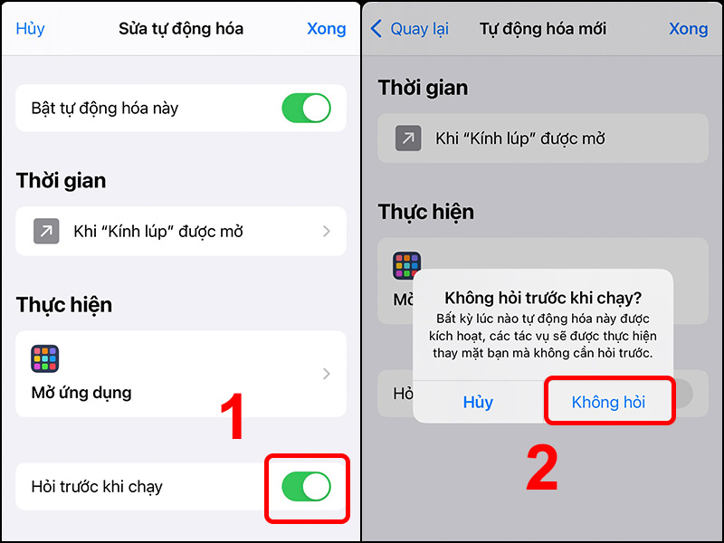 Tắt tính năng Hỏi trước khi chạy